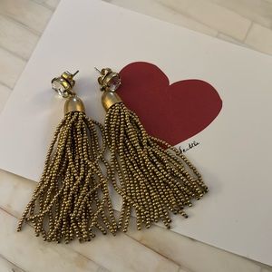 J Crew Gold Beaded Tassel Earrings